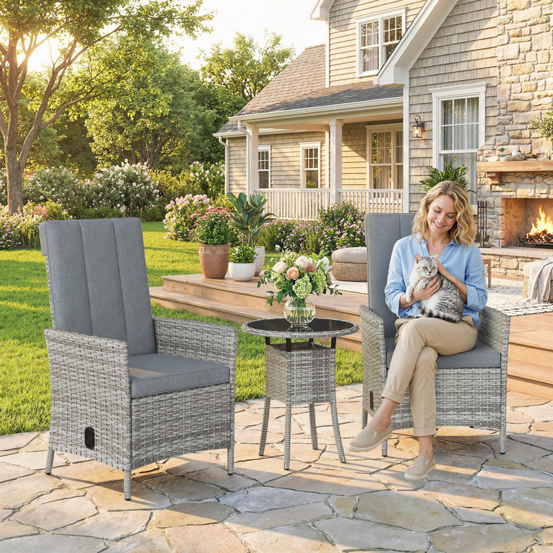2 - Person Patio Dining Set with Round Table, Light Grey