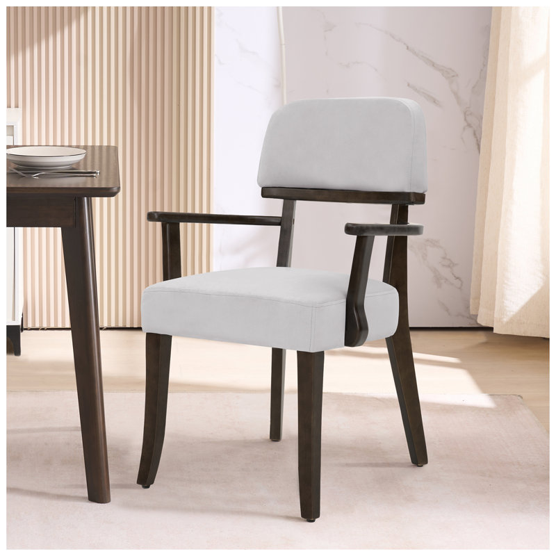Modern Upholstered Solid Wood Dining Chair With Arms, Light Blue Velvet
