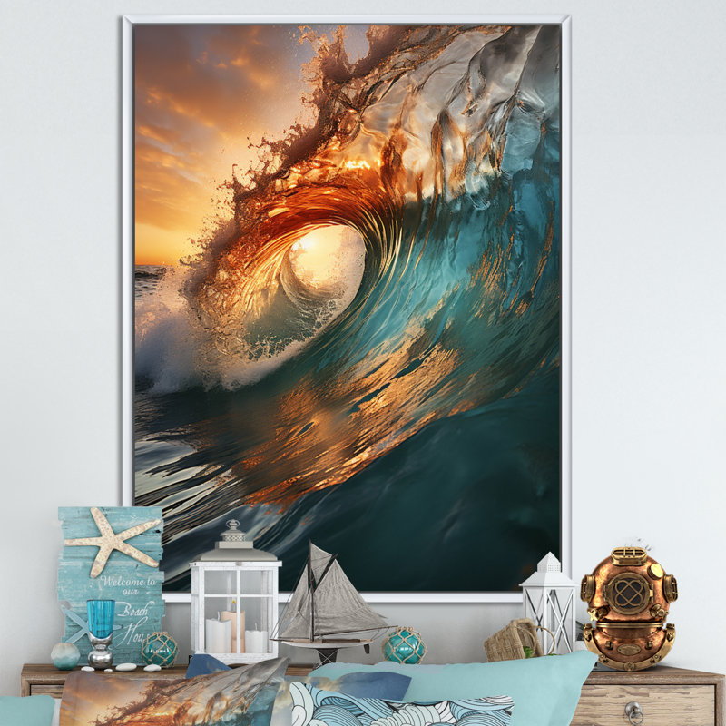 Beach Photo Sunlit Waves X - Coastal Beach, reproductions encadrées, L 12 po x H 20 po, Cadre flottant blanc