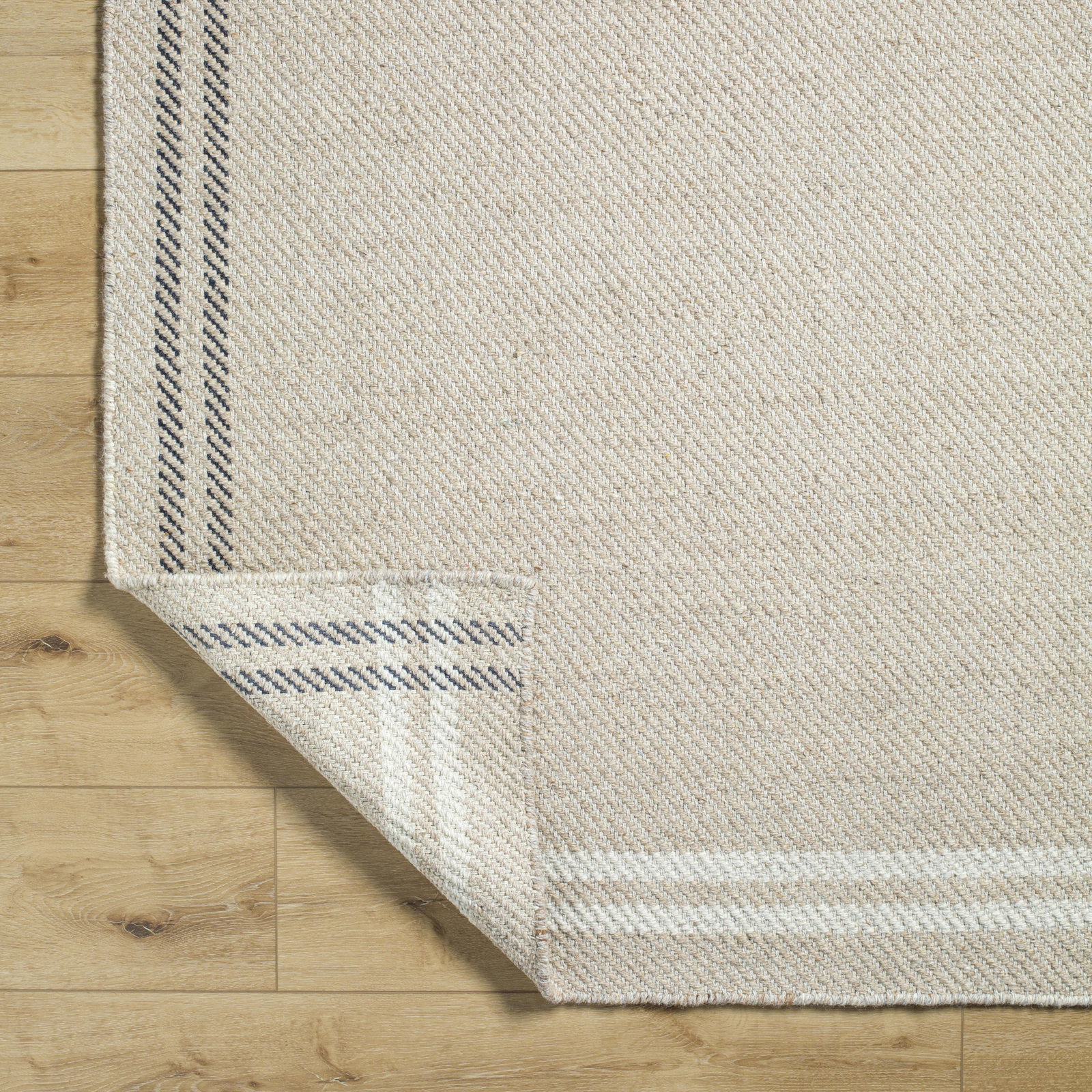 Lavande Wool Area Rug in Ivory/Black/Beige, Rectangle 3'6" x 5'6"