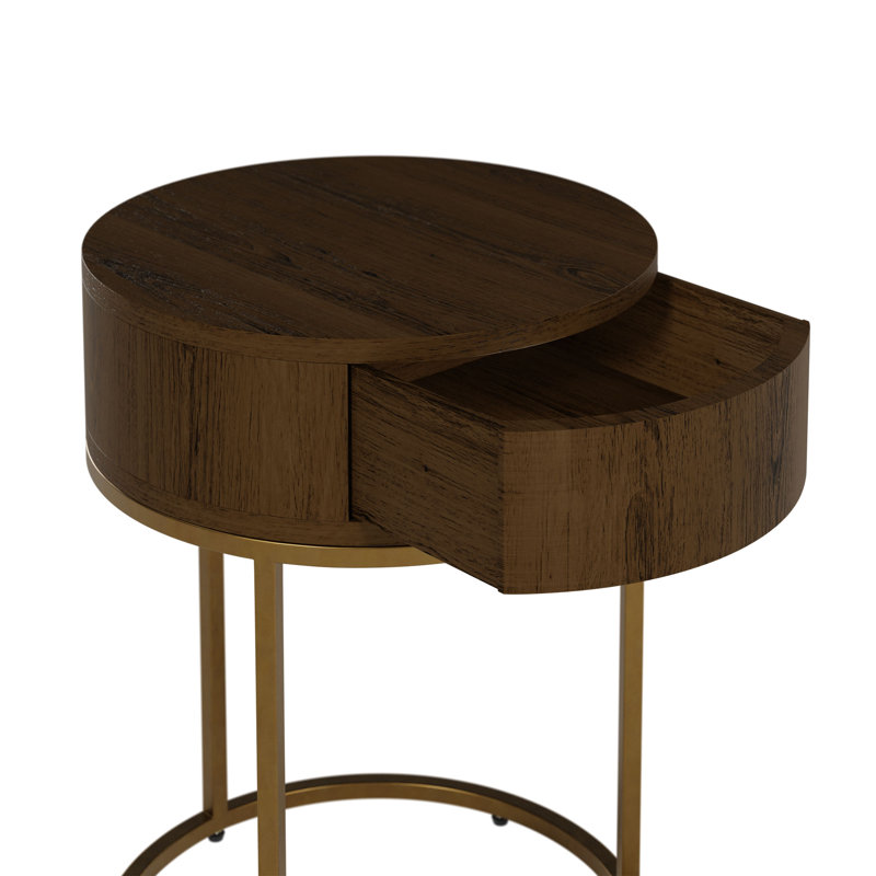 Heredia 45cm W Bedside Table, Brown/Gold