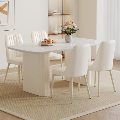 Modern Faux Marble Finish Dining Table Set for 4/6, Rectangular Kitchen & Dining Room Set with PU Leather Chairs, Engineered Wood Table, Easy Clean