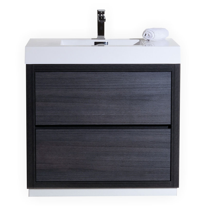 Royka 35.75'' Single Bathroom Vanity with Acrylic Top, Gray Oak