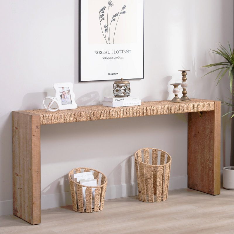Console 69 po Natural Seagrass - Plateau tissé à la main avec structure en bois d'ingénierie