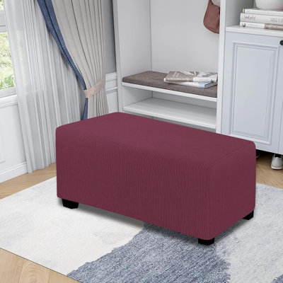 Housse de protection 100% double imperméable pour repose-pieds extensible Rectangle pliable pour tabouret de rangement pour meuble Housse de protection pour salon avec fond élastique (grand, vin)