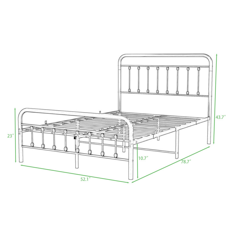 Assunta Metal Platform Bed with Headboard, Full