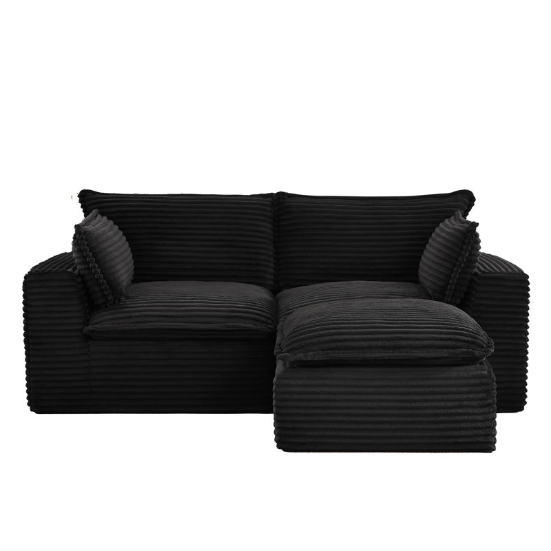 78.8"Cloud Modular Sectional Sofa With Ottoman, No Assembly Required, Black Corduroy