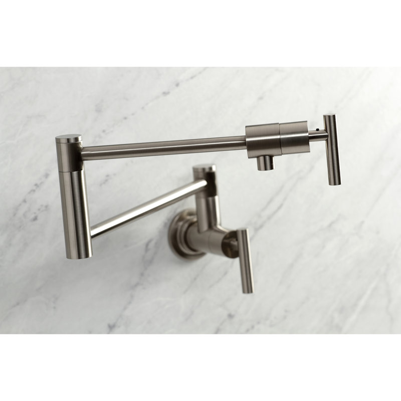 Kingston Brass Manhattan Two-Handle 1-Hole Wall Mount Pot Filler Faucet, Brushed Nickel, Lever