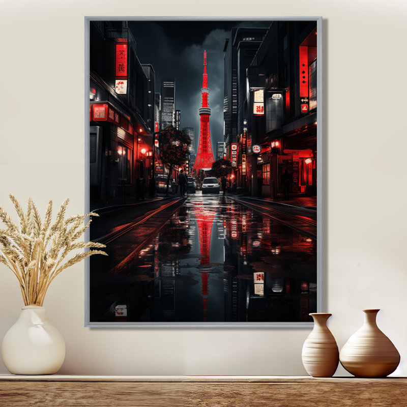 Paysage urbain magnifique de Tokyo I, impressions sur toile, H 44 po x l 34 po x P 1,5 po, Encadrement argenté