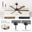 Ventilateurs de plafond de 60 po avec lumières et télécommande, grand ventilateur industriel avec moteur à courant continu réversible à 6 vitesses, ventilateur de plafond avec lumière pour le patio de la chambre à coucher