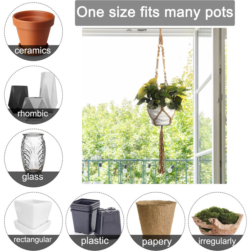 Dakota Fields 3 Pack Macrame Plant Hangers Indoor Plant Lovers & Pet ...