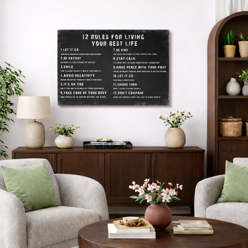 «12 Rules For Living Your Best Life Inspirational Guide», reproduction d'art sur toile, Toile tendue, H 32 po x l 48 po
