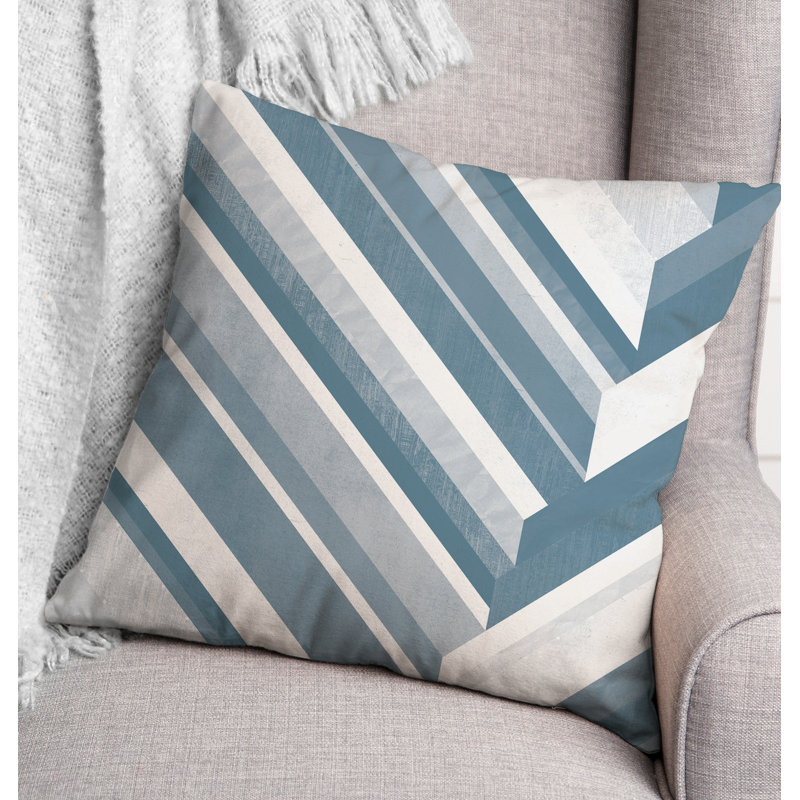Coussin décoratif intérieur / extérieur à rayures, Bleu