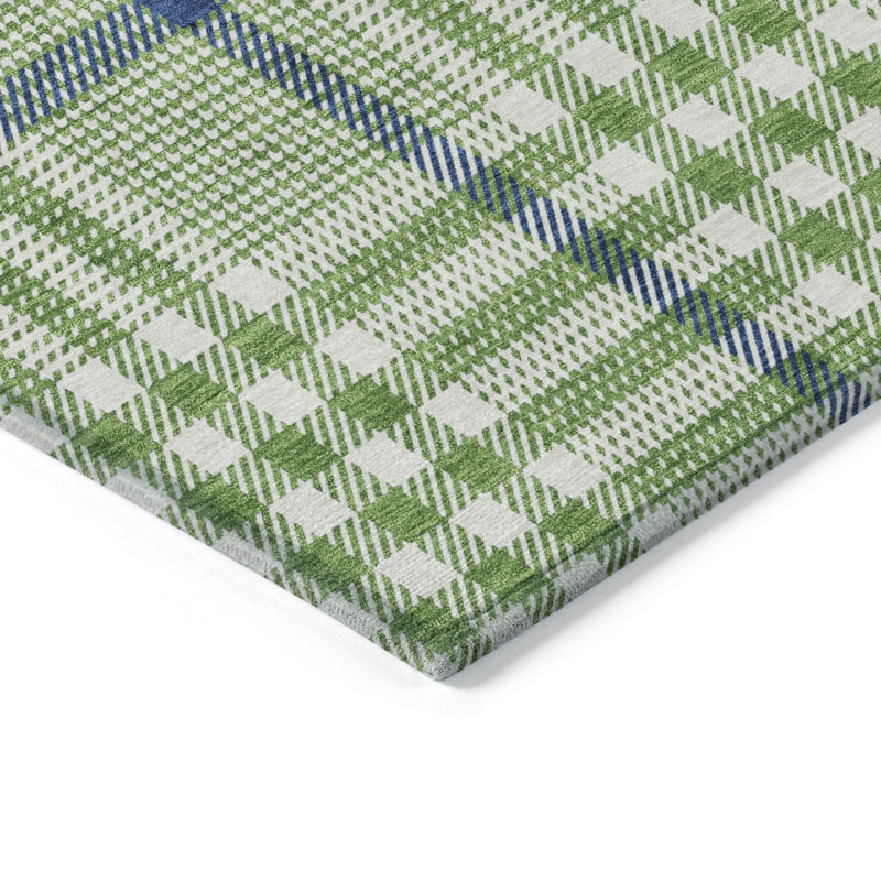 Addison Green Plaid Machine Washable Synthetic Area Rug 2'6" x 3'10"