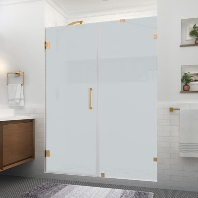 Nautis XL 64.25" W x 80" H Hinged Frameless Shower Door with Ultra-Bright Frosted Glass