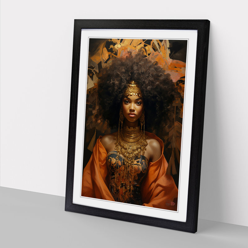 African Woman Baroque Art - Framed Print, 64cm H x 46cm W x 2cm D, Black Framed