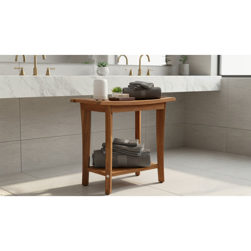 19"W Solid Wood Shower Bench, Natural Wood
