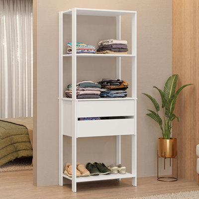  Wardrobe Clothes Storage Rack with 2 Drawers and Open Shelves 27"L Multiuse Cabinet for Bedroom Organization - White