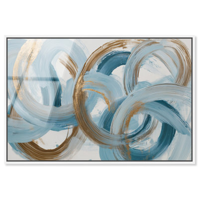 «Golden Orbit II», reproduction d'art encadrée bleue et dorée par Art Remedy, cadre noir, 30 x 20