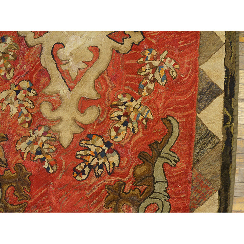Antique American Hooked Rug American Coral 1900s