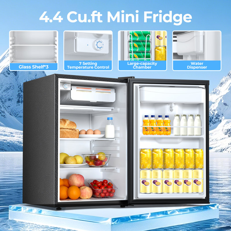 Electactic 4.4 Cu.ft Mini Fridge With Water Dispenser - Adjustable Temp, Low Noise