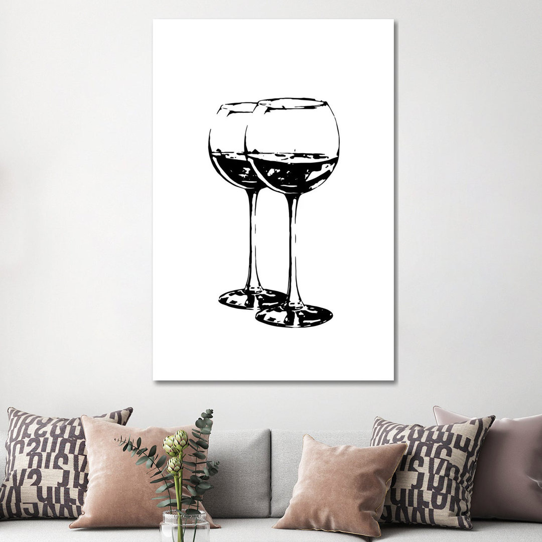 Black Wine Glasses - Wrapped Canvas Graphic Art