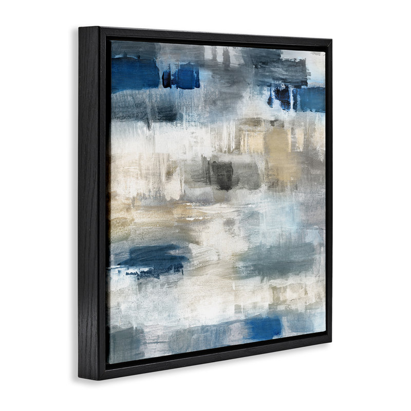 Neutres et bleu abstrait, Cadre flottant noir de jais, H 18 po x l 18 po
