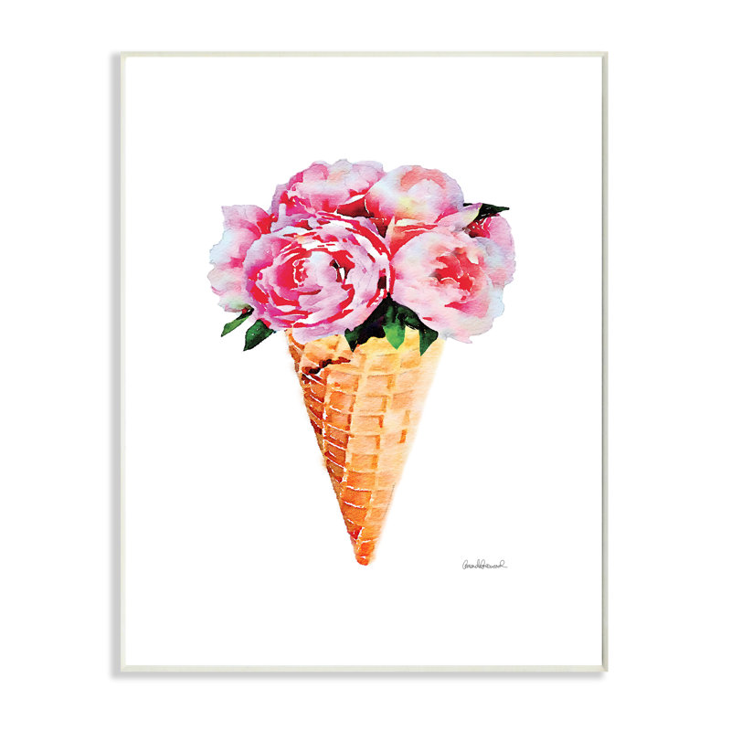 «Minimal Icecream Cone with Pivoines», impression, Plaque murale, H 15 po x l 10 po x P 0,5 po