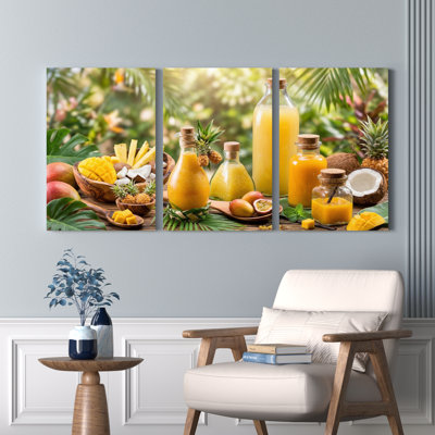 Tropical Fruit And Juice Canvas Wrapped Wall Art Oil Painting Print Set Of 3
