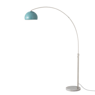 Lampe à arc demi-dôme 92 po - nickel satiné, base en marbre blanc, abat-jour en acier bleu demi-dôme pour piscine, à intensité variable, ampoule incluse