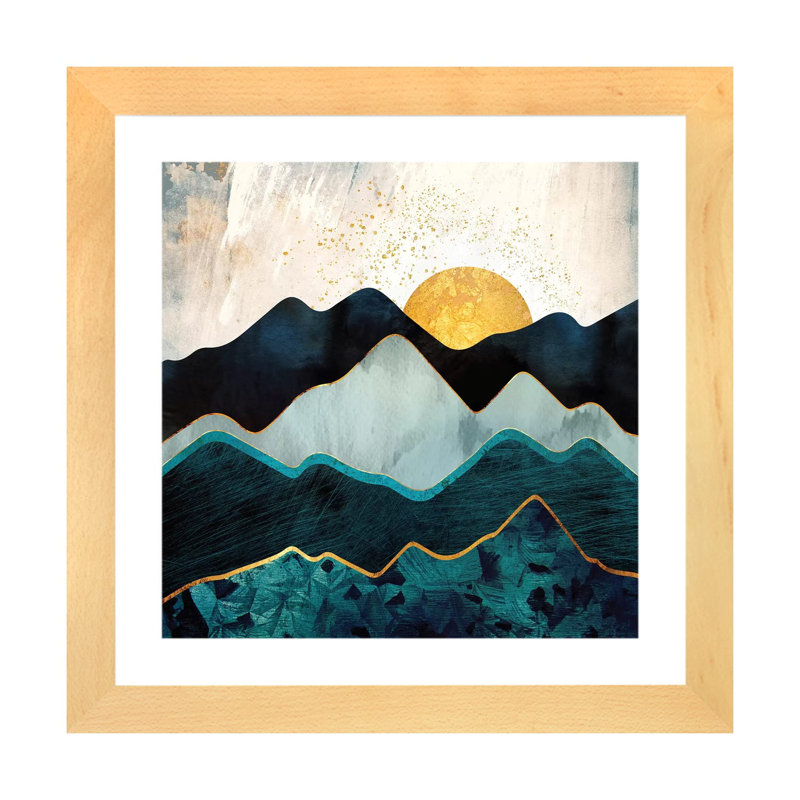 Glacial Hills - impression d'art graphique, 24" H x 24" W x 1" D, Toile avec cadre en bois beige, Blanc