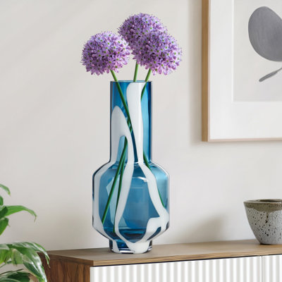 12.5" Blue Clear Glass Abstract Vase