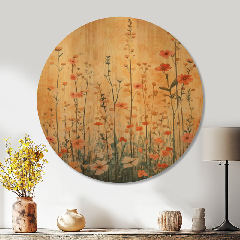 «Wildflowers Rising - Cottage», art mural rond en bois, Rond 23 po, Rond