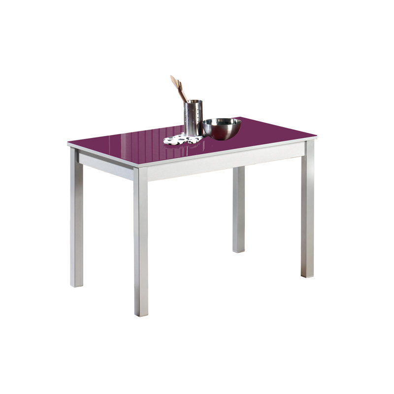 Darvone Glass Top Metal Base Dining Table, Berengena, 100cm L x 60cm W