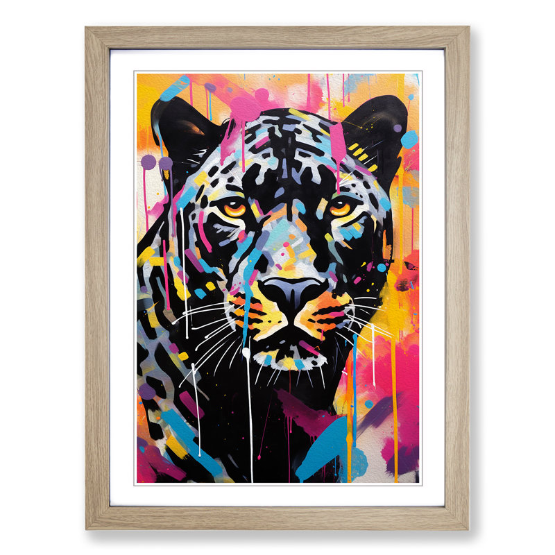 Panther Abstract No.2 - Single Picture Frame Print on Wood, Oak Framed, 34cm H x 25cm W x 2" D