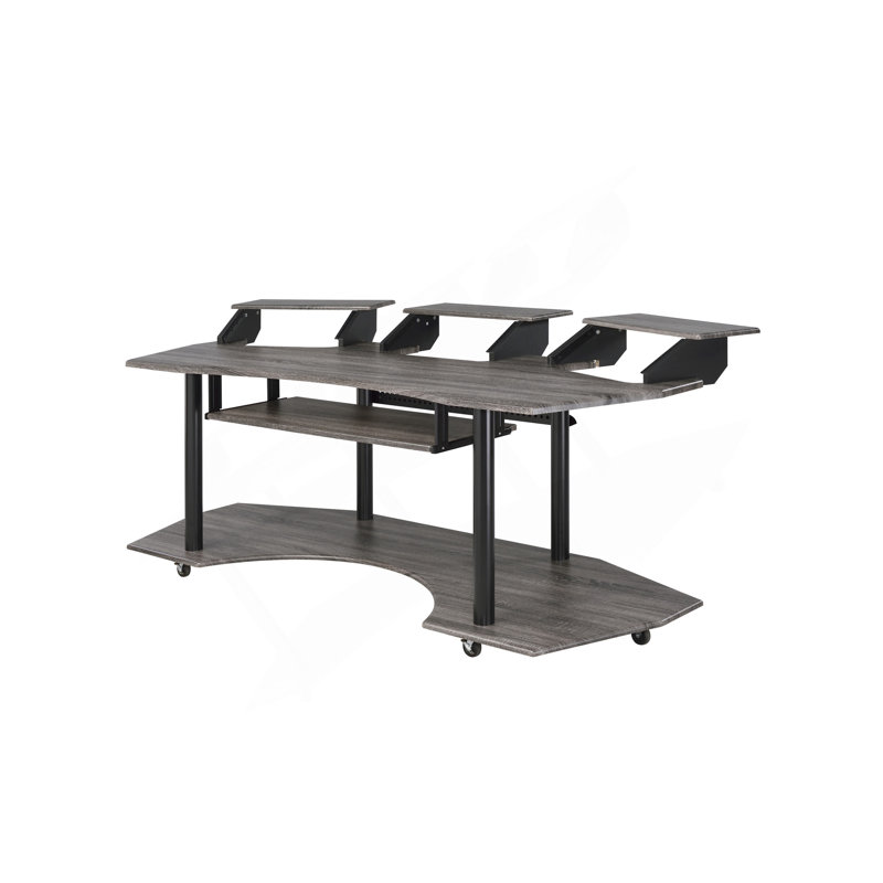 83" Eleazar Black Oak Finish Music Recording Studio Desk, Dark Oak