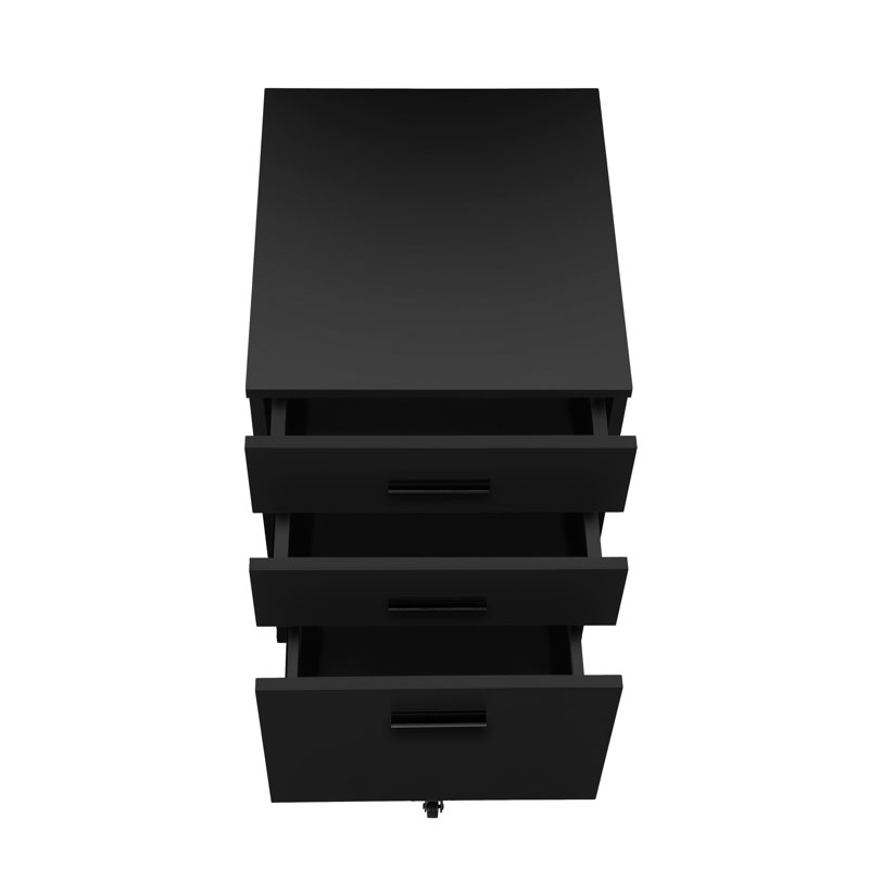 Contenant classeur noir stratifié, pour armoire de bureau en stratifié, avec tiroirs de rangement adéquats