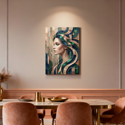 Abstrait géométrique, portrait de femme, reproduction d'art sur toile tendue sur toile, ensemble de 1
