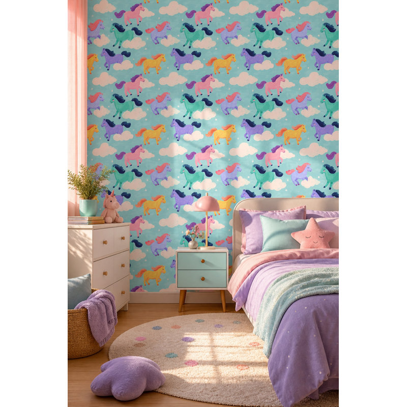 Papier peint fantaisiste, pastel, chevaux, chambre de bébé décorative, Peel and Stick
