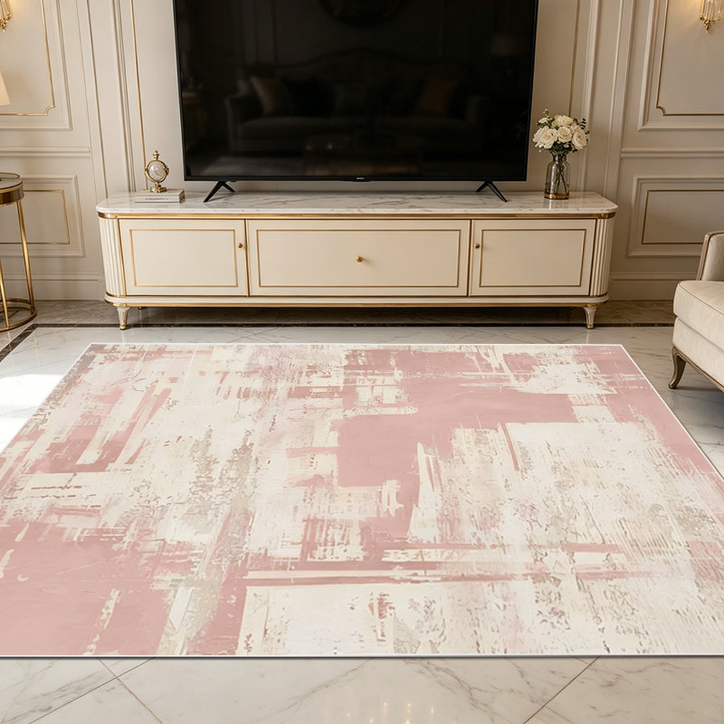 1PC vintage distressed pink abstract geometric area rugs for Living Room, Soft and Comfortable, Suitable for all seasons, easy-to-maintain, machine washable Indoor floor mat, Under Table Farmhouse suitable for dining table area, bedroom bedside,