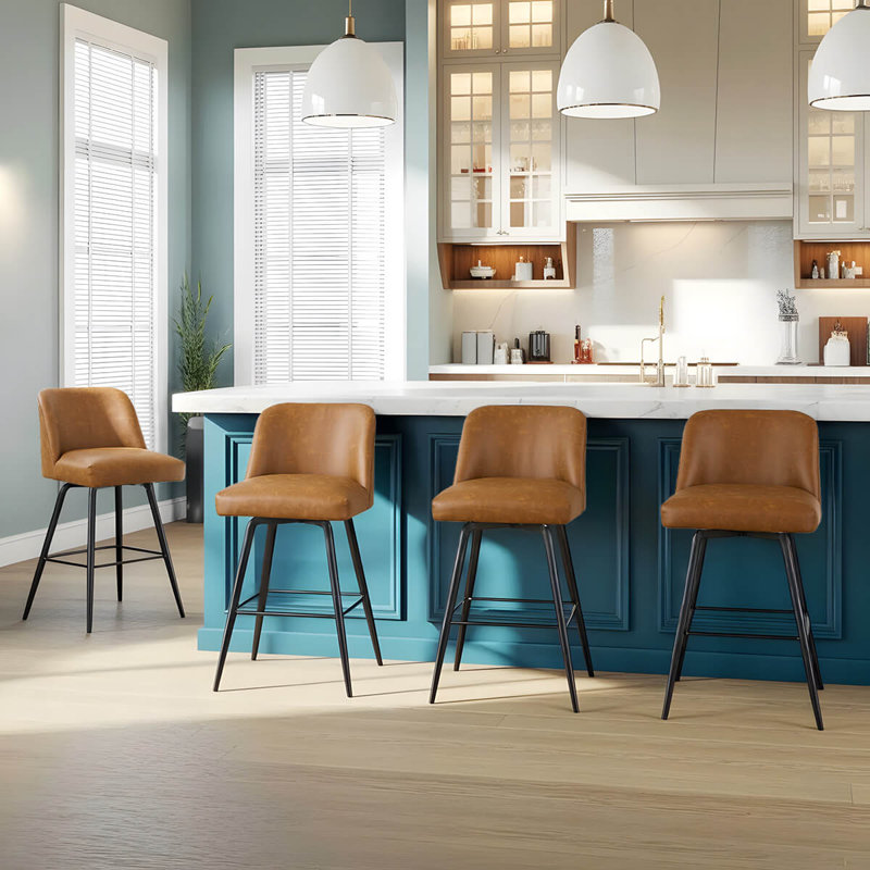 Modern Bar Stools ，26" H Swivel Counter Height Barstools With High Backs, Kitchen Island Stools, For Bar & Home,Faux Leather