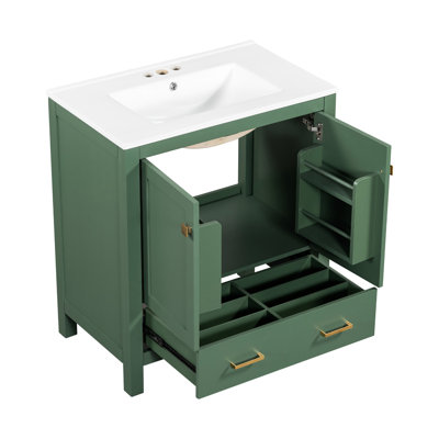 Meuble-lavabo 60 po avec meuble-lavabo double et tiroirs de rangement en céramique