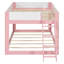 Lit superposé bas Queen Size, lit superposé convertible en bois avec échelle réversible et barrières de sécurité, rose et blanc-1518713976-1518713983