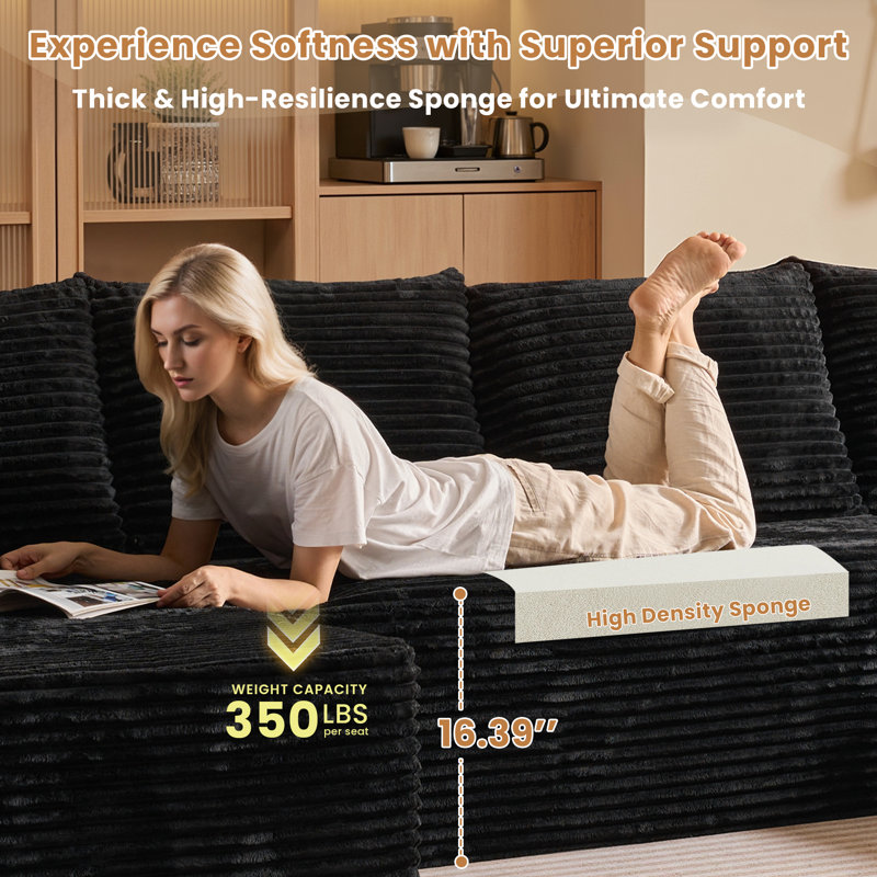 Canapé modulaire en forme de U de 134 po avec méridienne double et canapé rembourré désossé pour le salon ou la chambre à coucher