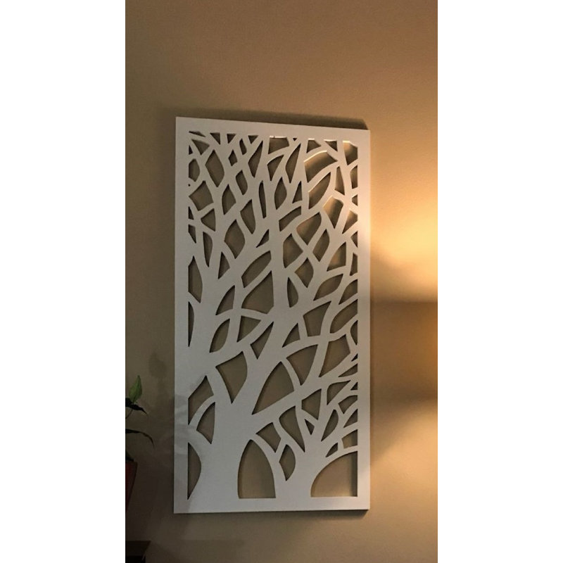 Panneau mural décoratif VIMA (branches d'arbre) - L 48 po x l 24 po, panneau de PVC blanc avec clôture à écran privé pour la rénovation et la décoration murale