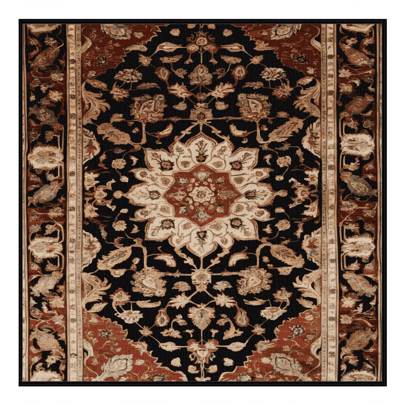 Tapis persan noir lavable à la machine, Carré 7 pi