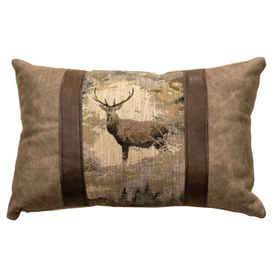 Daybreak Deer Fabric/Leather Lumbar Pillow
