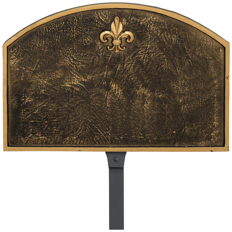 Enseigne d’adresse pour pelouse sur 1 ligne Fleur de Lis, Bronze / or vieilli