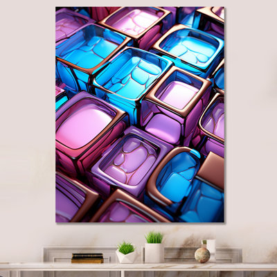 Purple And Blue Abstract Power Of Solar II - Abstract Cubism Wall Art Print
