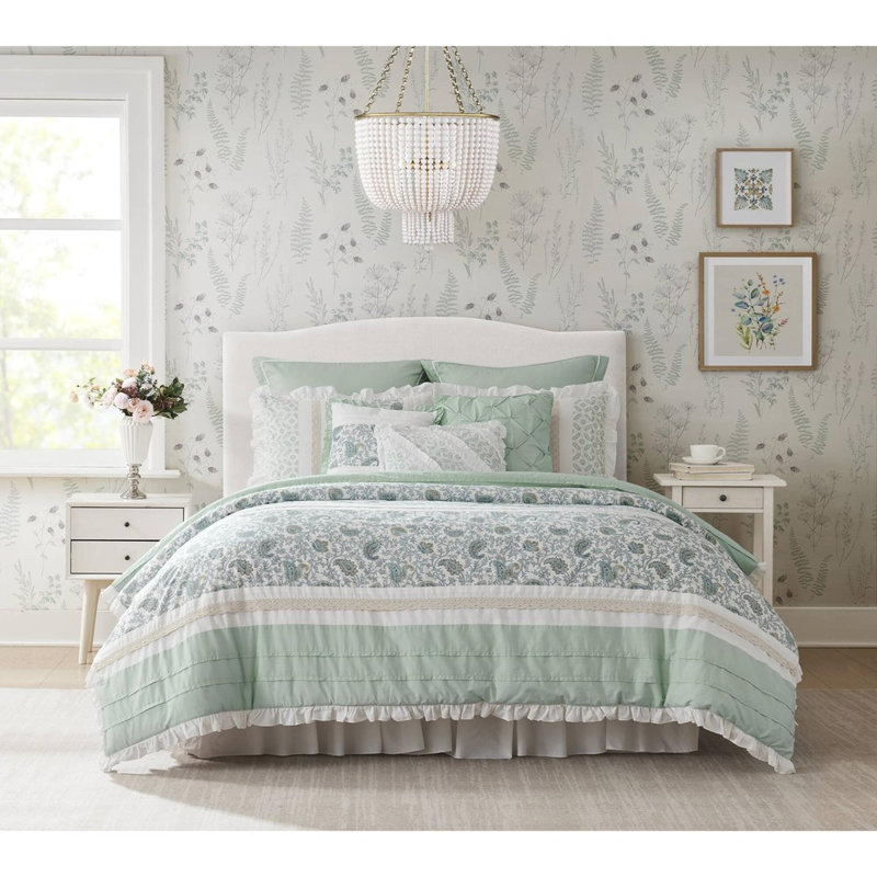 Ensemble d'édredon en coton percale 9 pièces, Turquoise, Grand édredon et 8 pièces supplémentaires